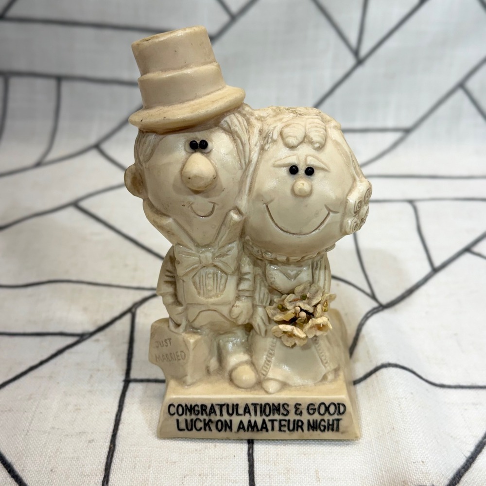 Russ Berrie Figurine 6" Cream Vintage 1970 Amateur Night Bride Groom Novelty